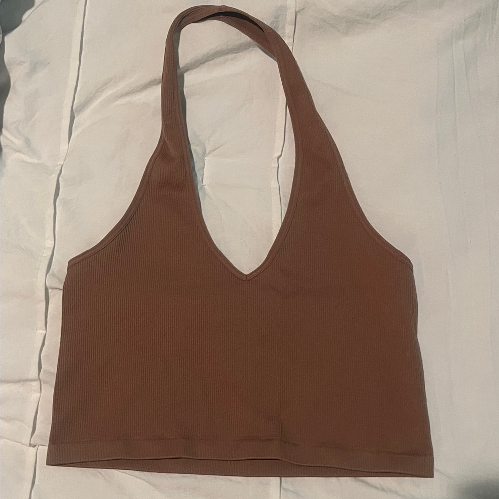 Bozzolo Brown Halter Crop Top